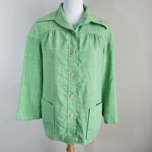 Vintage Ginori Linen‎ Blazer Womens 12 Elegant Green Jacket Office Preppy Formal